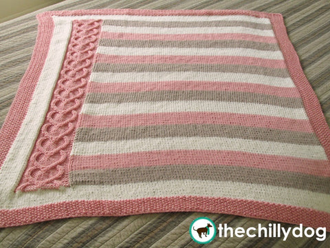 Hearts and Stripes Baby Afghan Pattern - Heart cable and stripes knit baby afghan pattern