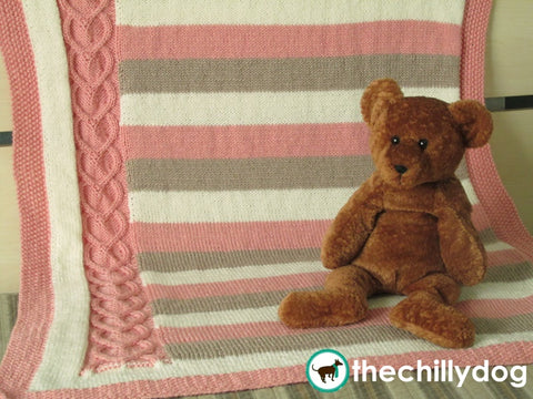 Hearts and Stripes Baby Afghan Pattern - Heart cable and stripes knit baby afghan pattern