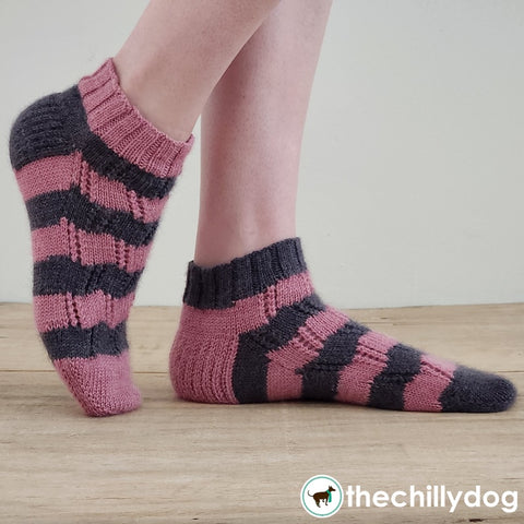 Double Feature Socks Pattern: Lightly lacy, striped, toe-up sock knitting pattern