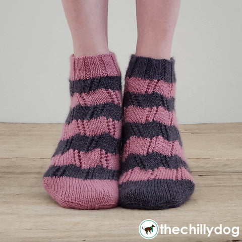 Double Feature Socks Pattern: Lightly lacy, striped, toe-up sock knitting pattern