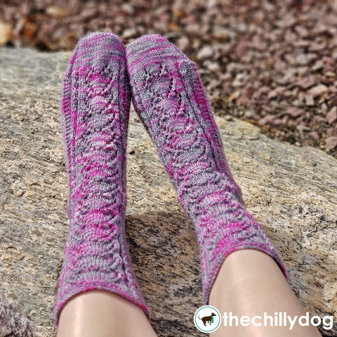 Sock Knitting Pattern with Lace, Inverted Heart Motif and Flap and Gusset Heel