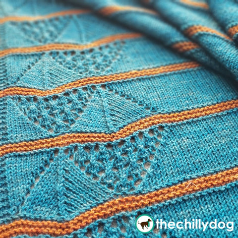 Duck Pond Shawl Knitting Pattern:  asymmetric, triangular shawl featuring a duck print motif  (close-up)