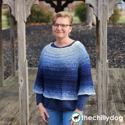 Poolhouse Poncho Pattern: An easy-to-wear knit poncho that's worked in the round, from the top down, with raglan shaping and gradient yarn