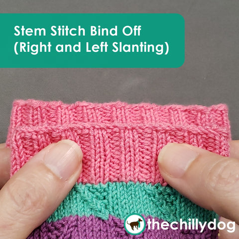 Founders Day Socks Knitting Pattern: Right and Left Slanting Stem Stitch Bind Off