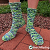 Caretaker Socks Pattern - Toe up sock knitting pattern with free video tutorials demonstrating Emily Ocker's circular cast on, double lifted increases, daisy stitch, Japanese/pinned short row heels and a stitch by stitch picot hem