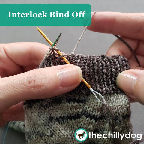 Free Climber Socks Video Tutorial: Learn how to bind off k1, p1 sock cuffs in the round with the interlock bind off