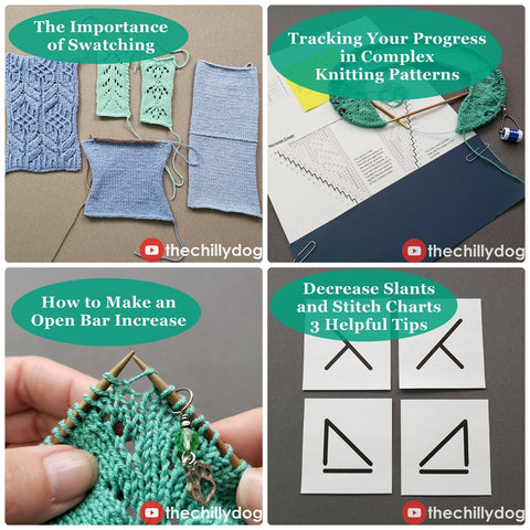 Wallflower Sweater Video Tutorials: Swatching, progress tracking, open bar or make 1 open increase, decrease slant and stitch charts